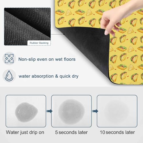 Yellow Tacos Dish Drying Mat for Kitchen Counter, Drying Mats Super Absorbent Microfiber Kitchen Countertop Protector Dishes Pad 16"x18", Cheese Vegetables Cartoon Food - size: 18" x 16"