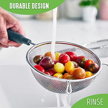 GreenLife Cooking Tools and Utensils, 2 Piece Extra Fine Stainless Steel Mesh Strainer Kitchen Set, Stay Cool Handles, Dishwasher Safe, BPA-Free, Grey - color: Gray, size: 2 Piece Stainless Steel Mesh Strainer Set