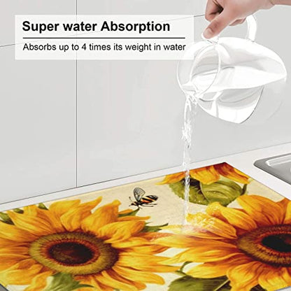 Sunflower Large Dish Drying Mats For Kitchen Counter Microfiber Kitchen Drying Mat XL Draining Pad Absorbent Quick Drying Dish Mat 18x24 Inch - color: Sunflower