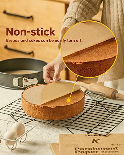 Katbite 200Pcs 8 Inch Parchment Paper Rounds, Unbleached & Non-stick, Precut Parchment Circles for Spring Pan, Storage/Freezing Hamburger Patties - size: 8inch-200-Unbleached