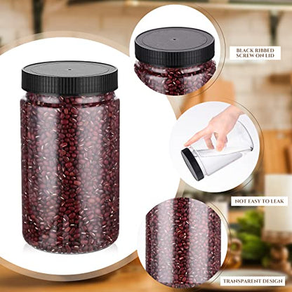 Eaasty 15 Pack 32 oz Plastic Jars with Lids Clear Mason Jars Large Storage Container Wide Mouth Empty Bulk for Home Food Candy Organizing Kitchen(Black) - color: Black