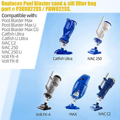 Pool Vacuum Cleaner Reusable Filter Bag with 10-Pack Ultrafine Mesh Filter Bags for Pool Blaster Water Tech Max & Catfish Ultra Pool Vacuum Sand & Silt Cleaner Filter