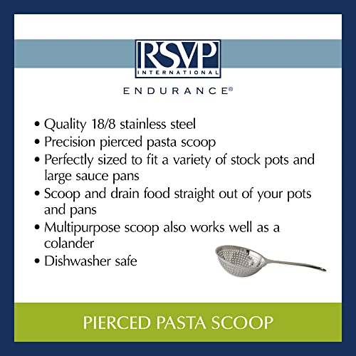 RSVP International Endurance Kitchen Collection Pierced Straining Tools, Pasta Scoop, 18/8 Stainless Steel - size: Pasta Scoop