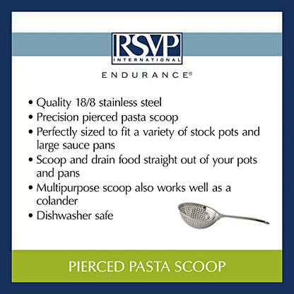 RSVP International Endurance Kitchen Collection Pierced Straining Tools, Pasta Scoop, 18/8 Stainless Steel - size: Pasta Scoop