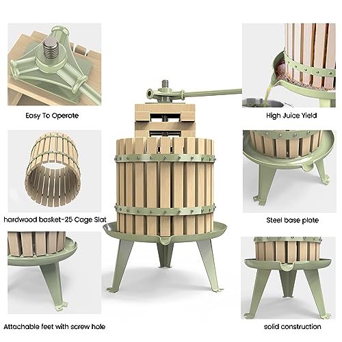 3.2 Gallon Fruit and Wine Press, Manual Cider Press with Solid Beech Wood Basket - color: Green, size: 3.2 Gallon