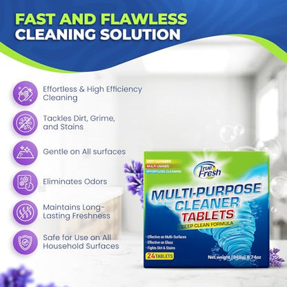 True Fresh All Purpose Cleaner Refill Tablets (24 Count) – Makes 384 fl oz, Effortless Cleaning Power For Multisurface Cleaning - Removes Tough Grimes, Stains and Acts as Degreaser