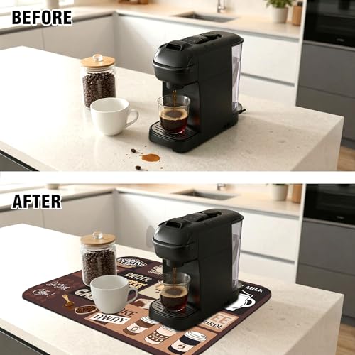 Retro Coffee Pattern Drying Mat 12" x 19", Non-Slip Absorbent Quick-Dry Mat, Protects Countertops from Spills Stains for Coffee Makers Espresso Machines - color: Coffee