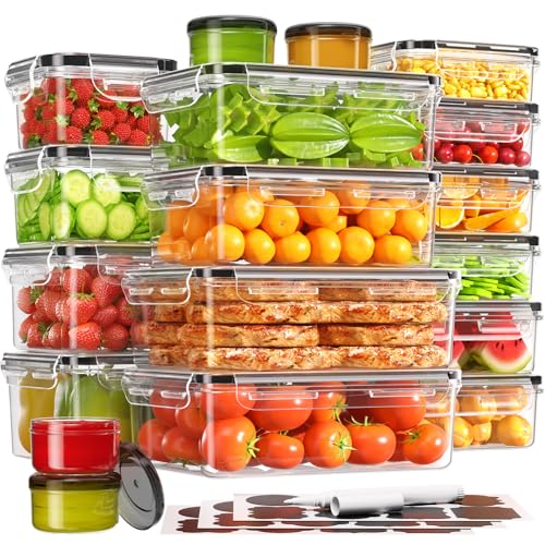 KEMETHY 36-Piece Food Storage Containers with Lids(18 Container & 18 Lid), Plastic Food Containers for Pantry & Kitchen Storage and Organization, BPA-Free, Leak Proof, Reusable with Labels & Pen - color: 36 Piece