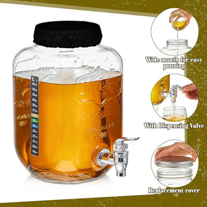 Ziliny 1 Gallon Kombucha Brewing Jar Kit Continuous Brewing Starter Kit, 2 Pack 1 Gallon Large Glass Kombucha Jar with Spigot, 6 Temperature Strips, 2 Elastic Cloth Covers for Home Fermentation