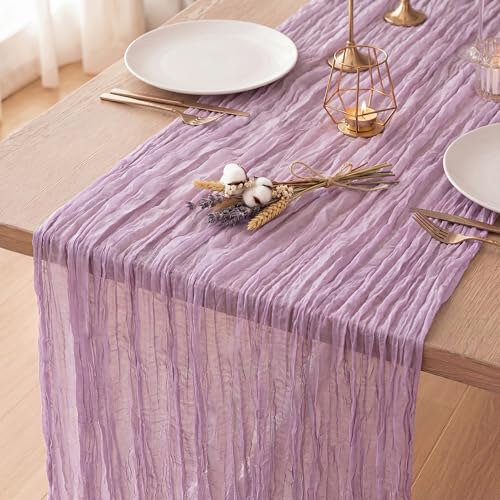 Lilac Purple Cheesecloth Table Runner 120 Inch 10FT Cheese Cloth Fabric Runners 1 Pack for Baby Shower, Banquet, Wedding Decoration, Birthday Party - color: Lilac Purple