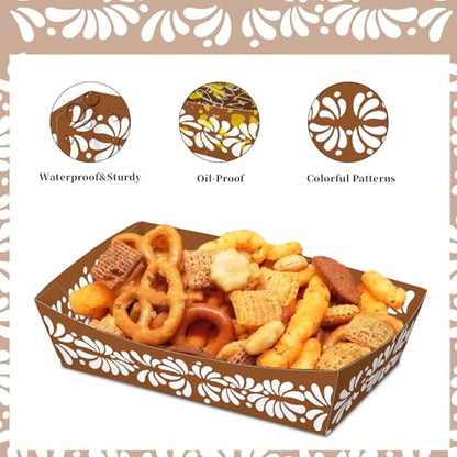 No Folding Required 50 Pack 2Lb Cielito Lindo Party Decoration Mexican Snack Trays Platos De Barro Mexicanos Terracotta Clay Pottery Disposable Trays Nacho Popcorn Food Container for Mexican Party