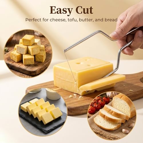 TIESOME 2 PCS Cheese Slicer with Wire Cheese Cutter, Y Type & U Type Sturdy Stainless Steel Cheese Slicer Kit for Block Cheese and Butter Slicer Tool