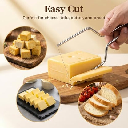 TIESOME 2 PCS Cheese Slicer with Wire Cheese Cutter, Y Type & U Type Sturdy Stainless Steel Cheese Slicer Kit for Block Cheese and Butter Slicer Tool