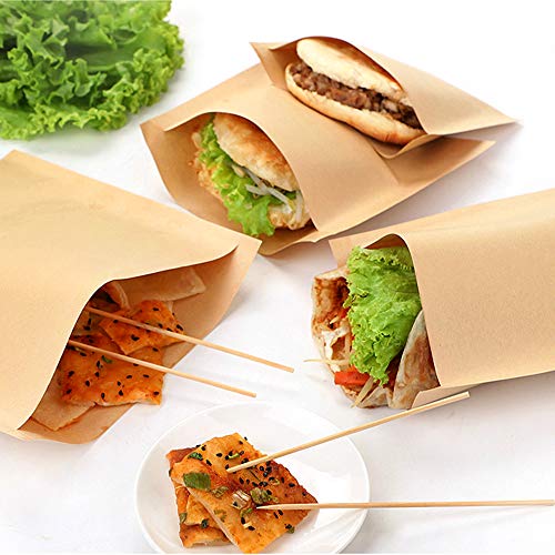 100 Pack Breakfast Paper Bags Deli Bags, 7 x 6.7 in Kraft Dry Wax Paper Sandwich Bags, Waterproof & Grease-proof Paper Bags for Pastries Pizza Slices Chicken Nuggets Fish Panini Garlic Toast (7*6.7IN) - color: 7*6.7IN