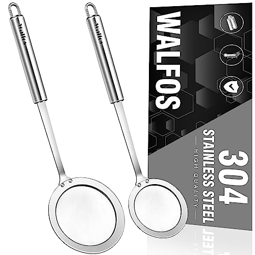 Walfos Fat Skimmer Spoon, 304 Stainless Steel Fat skimmer For Cooking, Fine Mesh Strainer, Food Strainer Fit For Separation Of The Floating Foam, Fat, Grease - Set of 2 Sise - style: 2pcs (3", 4") Skimmers