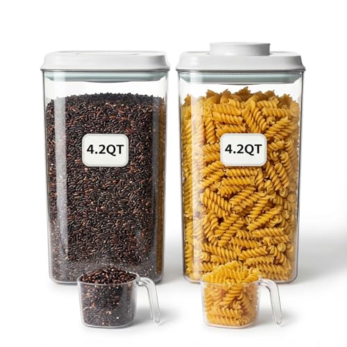 Pop Food Storage Containers Set Large Airtight Food Storage Containers with Pop Lids, Kitchen Pantry Organization and Storage, Cereal, Rice, Flour, Pasta & Snack Container, BPA Free, 2 x 4.2Qt - color: gray, 2*4.2qt
