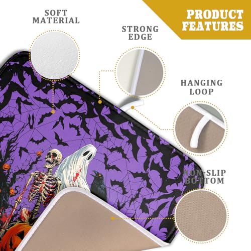 Giwawa Halloween Pumpkin Dish Drying Mat 16x18 inch Spooky Ghost Bat Dish Rack Mats Microfiber Draining Pad Fast Dry Holiday Kitchen Accessories - color: Halloween Purple, size: 16x18 inch