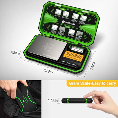 UNIWEIGH Digital Pocket Scale 200g/0.01g, Digital Scale Grams Precision | Jewelry Scale,Coins Scale with 50g Cal Weights for Powder,small items,Tea,Jewelry,Coins (Battery Included)-Fluorescent Green - color: Fluorescent Green
