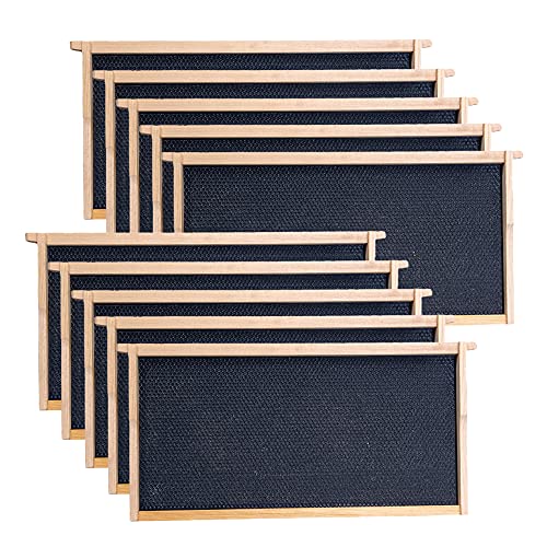 Deep Brood Beehive Frames with Wax Foundation, 10 Pack Honey Bee Frames with 100% Beeswax Coated Food Grade Foundation Sheets, 9-1/8-Inch (Black) - color: Black Foundation, size: 9.12x19x1.37 Inch (Pack of 10)