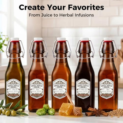 Ruckae Amber Square Swing Top Glass Bottles with Lids Kombucha Flip Top Glass Bottle for Coquito Syrup Vanilla Extract Brew Beer Kefir Air Tight Bottles for Gift (8oz 12pack) - size: 8oz 12pack