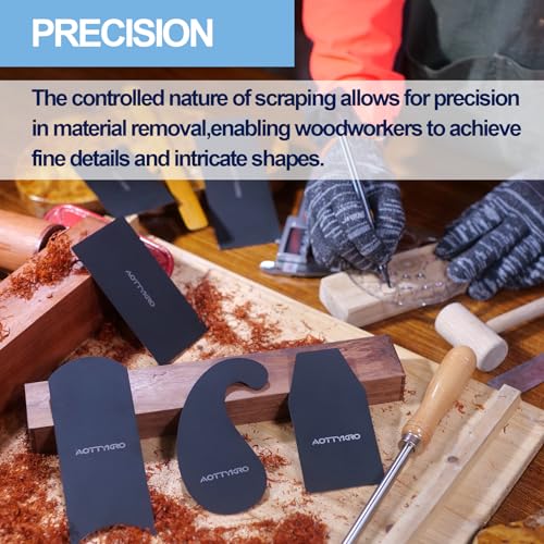Cabinet Card Scrapers Set with Burnisher - 6 Shapes High-Strength Blue Spring Steel Woodworking Tools for Engraving, Deburring, Polishing & Contour Sanding - size: Set C+Rod