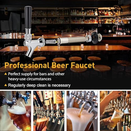 FERRODAY Upgraded 4-1/8 inch Shank Stainless Steel Core Draft Beer Faucet Chrome Plated Beer Tap No-Rust No-Leak Beer Faucet for Homebrew 1/4 Barb Keg Faucet Kegerator Parts Beer Tap Faucet - size: 4-1/8 inch Shank