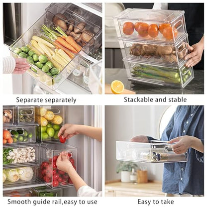 MANO Fridge Drawer Pull Out Stackable Bins with Handle Clear Refrigerator Drawers Organizer Food Storage Container Box with Dividers Plastic Produce Saver for Pantry, Cabinet, Kitchen, Clothes（4Pack） - style: 2*3L+1*6L+1*9L