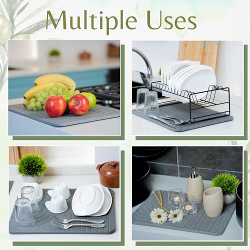 LIFSEZY- Stone Dish Drying Mat For Kitchen Counter, Super Absorbant Fast Drying Diatomaceous Earth Dish Drying mat, non slip, heat resistant, Gray, 15.3"" x 11.8''., sdm001 - size: 15.8" x 11.8"