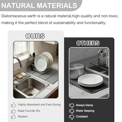 2PCS Stone Dish Drying Mat for Kitchen Counter,Collapsable Stone Dish Drying Mat with Diatomaceous Earth for Quick Drying-Ultra Absorbent-Eco-Friendly,Foldable -23.6"×15.7" Light Gray Wave Grooves - color: DKHX-Light Gray