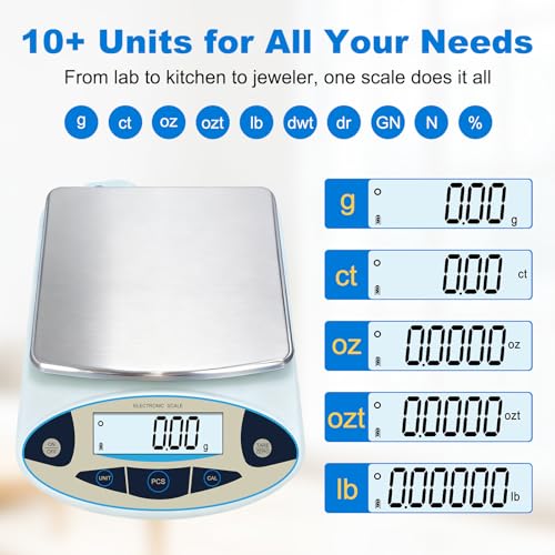 Lab Scale 5000g x 0.01g, High Precision Digital Analytical Balance, 0.01g Accuracy Electronic Scale with Backlit LCD, for Laboratory, Kitchen, Jewelry, Scientific Research