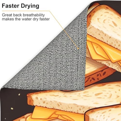 Dish Drying Mat for Kitchen Counter Microfiber Super Absorbent Non-Slip Drying Mats Large Dish Draining Mat Kitchen Counter Quick Dry Pad Cheese Sandwiches Dish Rack Pad 18" x 16"