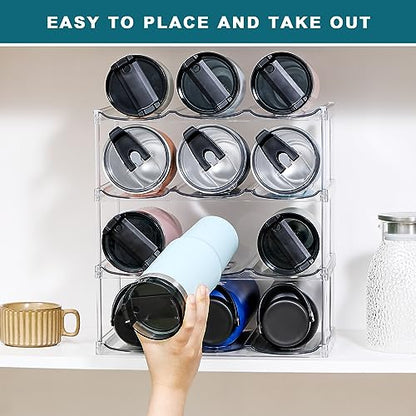 LARGER Compartment - Stackable Water Bottle Organizer Holder - for Stanley & Others' Large Tumbler - Clear Wine Rack, Cup Bottle Holder for Cabinet Home Countertop Fridge Pantry Shelf, 4 Tier Hold 12 - size: 4 Tier - Hold 12