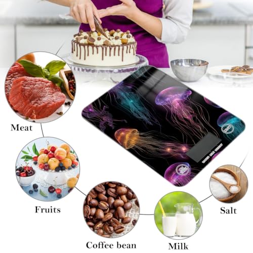 Food Scale Kitchen Digital Scale Food Ounces and Grams Dieting Baking Cooking Waterproof Glass Panels LCD Display,4 Units Scale Tare Function Jellyfish Black - color: Jellyfish 16