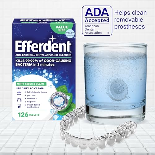Efferdent Denture Cleaner Tablets – Dental Appliances, Aligners, Mouth Guard, and Retainer Cleaner Tablets, Minty Fresh & Clean, 90 Count - size: 90 Count (Pack of 1)