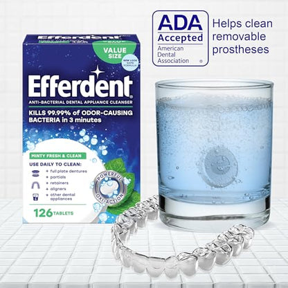 Efferdent Denture Cleaner Tablets – Dental Appliances, Aligners, Mouth Guard, and Retainer Cleaner Tablets, Minty Fresh & Clean, 90 Count - size: 90 Count (Pack of 1)