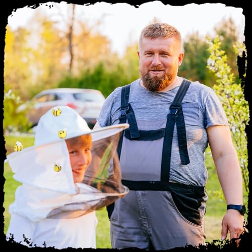 62 Pcs Beekeeper Costume Set Bee Keeper Hat with Veil 20pcs Felt Bees Beekeeping Gloves 2 Sheets Double Sided Tape Bee Keeper Costumes Adult Halloween Costume