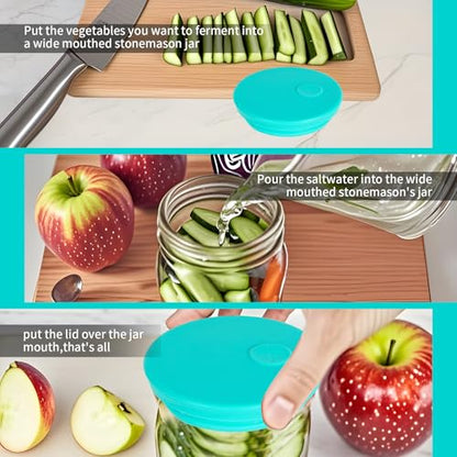 Silicone Fermenting Lids Waterless Airlock Fermentation Tops Wide Mouth Mason Jar Lid Fermenter Caps for Pickles, Kimchi, and Fermented Probiotic Food 3 Pack Mint (Jars Not Included) - color: Mint