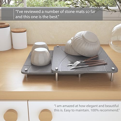Large Stone Drying Mat for Kitchen Counter | 15.8” x 11.8” Dish Drying Mat Large | Diatomaceous Earth Collapsible Stone Dish Drying Mat | Collapsible Stone Mat for Kitchen Counter (Dark Gray) - color: Dark Gray