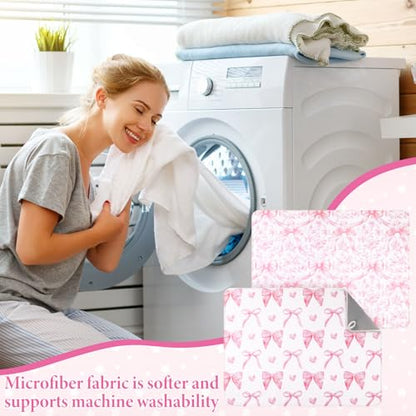 SiliFine 2 Pcs Large Coquette Pink Bow Dish Drying Mat Large for Kitchen, 18 X 24 Inch Bow Absorbent Microfiber Coffee Bar Pad for Women Counter Kitchen Home Accessories Party Gifts - style: Pink Bow