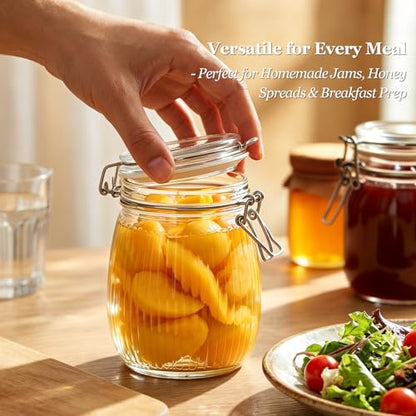 ComSaf Ribbed Glass Mason Jars with Airtight Lids 25 oz 6 Pack Coffee | Flour sugar coffee beans, Fermenting pickling, Farmhouse pantry decor, Kitchen storage, Dry food storage, Sourdough starter - size: 25oz*6-Ribbed