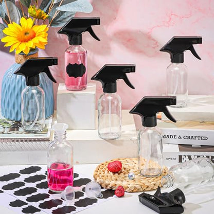 Fumete 20 Pcs 4 oz Glass Spray Bottles Empty Refillable Sprayer Containers with Funnels Labels Black Trigger Sprayers Spray Bottles for Essential Oil DIY Kitchen Hair Plants(Clear) - color: Clear