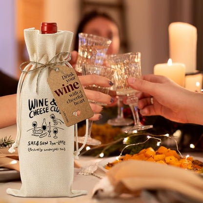 Funny Wine Lover Gifts for Women Men Wine Cheese Club Wine Bag | Bar Kitchen Accessories Decor Party Decorations Gift Idea for Him Her Drinking Lovers Wines Accessory Sets