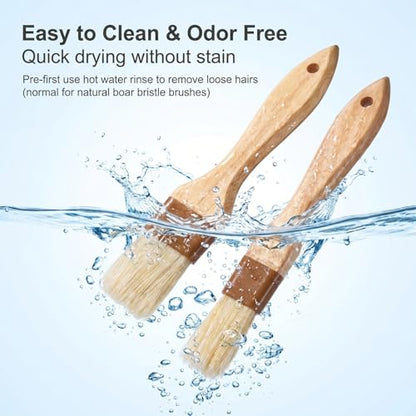 2PCS Pastry Brushs for Baking, Basting Brush for Cookings Natural Boar Bristle Butter Brush for Cooking-Wooden Handle Non-Shedding Food Grade Cooking Brushs for Butter, Oil Baking (0.9 Inch,1.1 Inch)