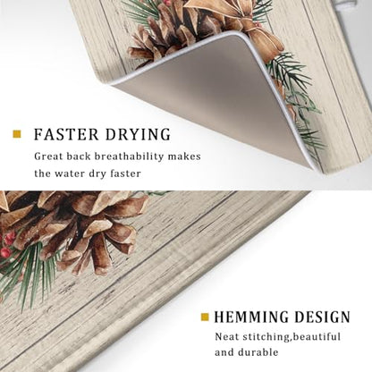 Winter Pine Cone Dish Drying Mat Holly Berries Dish Draining Mat Microfiber Washable Dish Drainer Rack Mat for Home Kitchen Counter 18"x24" - color: Winter Pine Cone, size: 18" x 18"