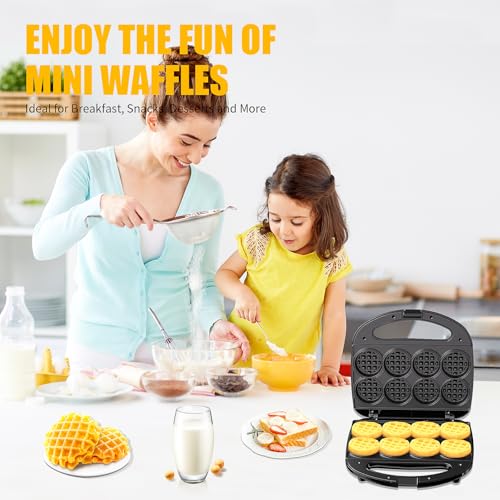 OSTBA Mini Waffle Maker: 750W Powerful Heating, Cooks 8 Waffles at Once, Fast & Even Cooking, Non-Stick & Easy Clean, Compact & Portable for Family Breakfast - style: ABS07-C