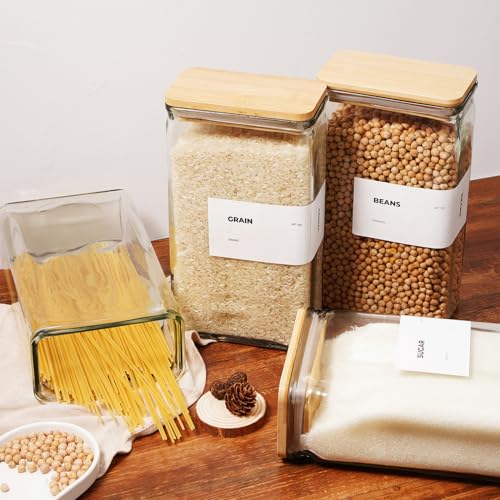 APT 1101 Glass Storage Jars with Bamboo Lid, glass canisters with airtight lids, Clear jars with lids for Spice, Cookie, Candy, Tea, Coffee Bean and Rice (White, 67 oz, Set of 3) - color: White