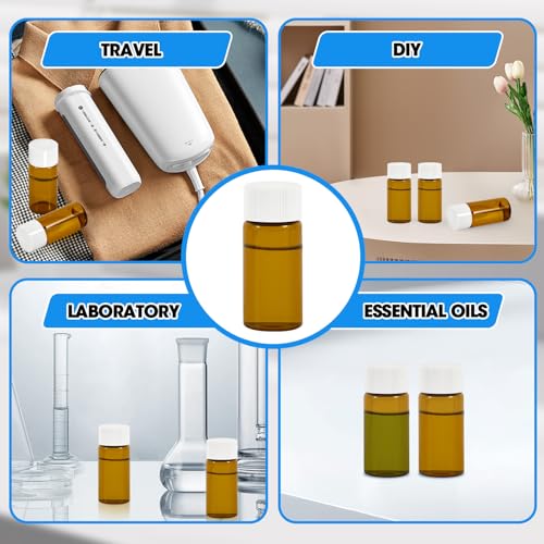 25PCS 4ml Amber Glass Vials with White Screw Caps and Plastic Stoppers, 1 Dram Leak-Proof Small Liquid Sample Bottles for Essential Oils, Perfumes, Reagents - color: AMBER, size: 4ml