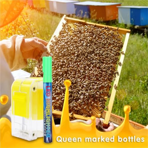 Queen Bee Marker Bottle 2pcs 8 Colors Beekeeping Marker Bottle with Marking Pen Queen King Bee Catcher Beekeeper Equipment Tool(Yellow) - color: Yellow