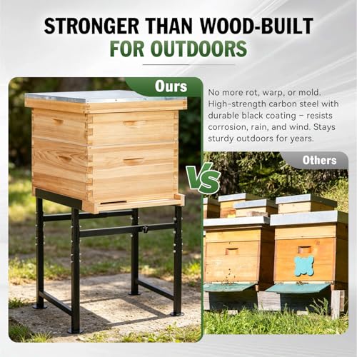 Bee Hive Stand for 8 & 10 Frame Beehive Boxes, Metal Bee Hive Stand, Adjustable Height 16.1"-20.9" & Adjustable Width 15"-19", Easy to Assemble Bee Stand for Beekeeping Supplies & Tools (Black)