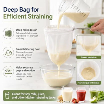 RAINFLOW Ultra Fine Mesh Strainer Bags - 3 Pcs Nut Milk Bag Reusable, Cheese Cloth Bag for Straining, Fine Mesh Strainer for Milk, Coffee, Juice, Yogurt, Stainless Steel Handle, Kitchen Filter Bags